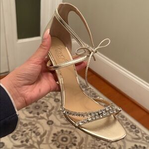 Jewel Badgley Mischka Gold Heels with Rhinestones